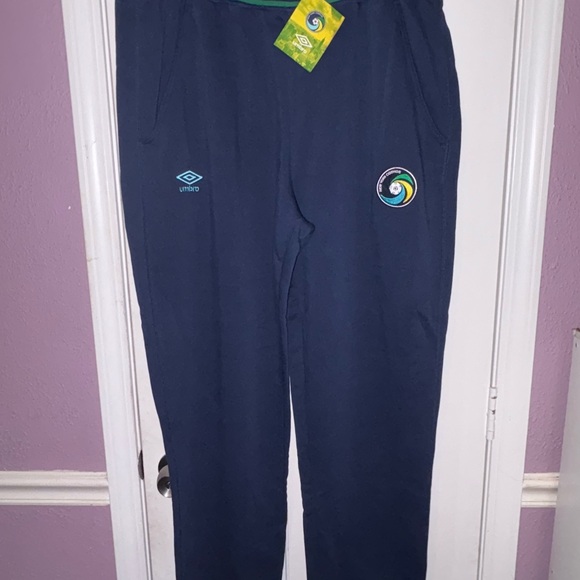 Umbro Blue Track Pants with Striped Waistband - Picture 1 of 4